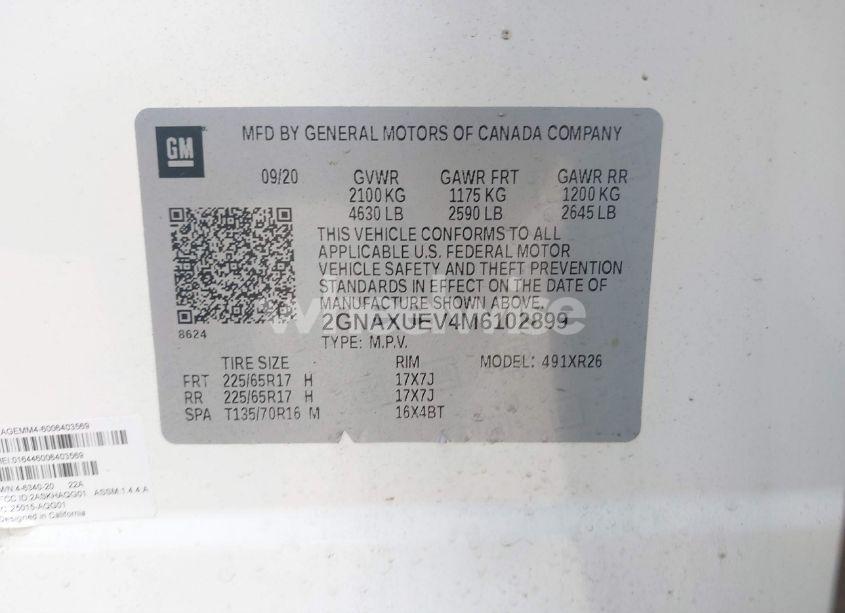 Photo 9 of 2021 Chevrolet Equinox AWD LT (VIN 2GNAXUEV4M6102899)