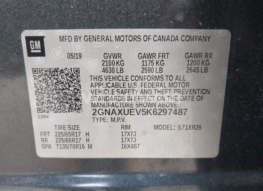 Photo 9 of 2019 Chevrolet Equinox LT (VIN 2GNAXUEV5K6297487)