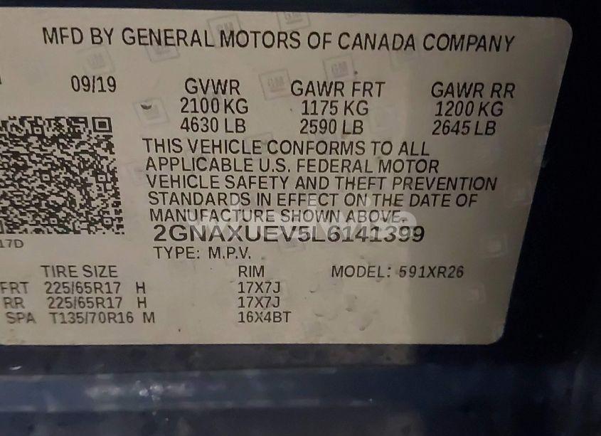 Photo 9 of 2020 Chevrolet Equinox AWD LT 1.5L TURBO (VIN 2GNAXUEV5L6141399)