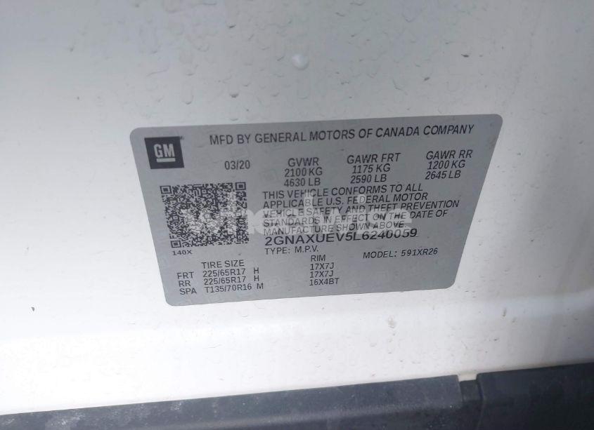 Photo 9 of 2020 Chevrolet Equinox AWD LT 1.5L TURBO (VIN 2GNAXUEV5L6240059)