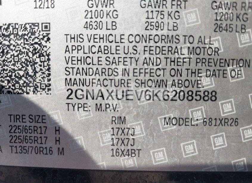 Photo 9 of 2019 Chevrolet Equinox LT (VIN 2GNAXUEV6K6208588)