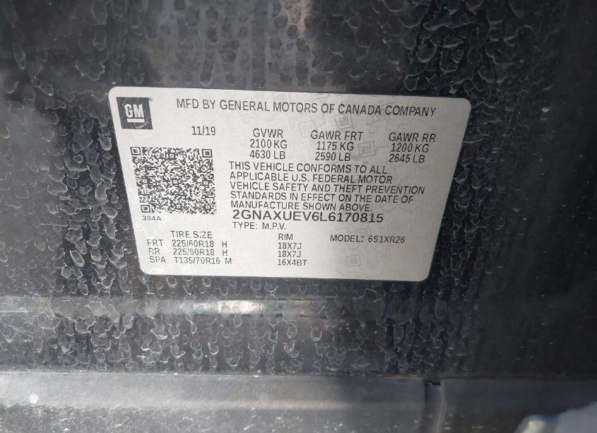 Photo 9 of 2020 Chevrolet Equinox AWD LT 1.5L TURBO (VIN 2GNAXUEV6L6170815)