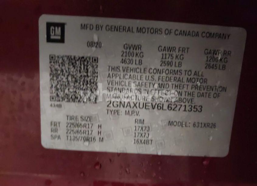 Photo 9 of 2020 Chevrolet Equinox AWD LT 1.5L TURBO (VIN 2GNAXUEV6L6271353)