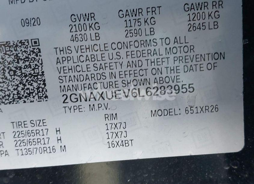 Photo 9 of 2020 Chevrolet Equinox AWD LT 1.5L TURBO (VIN 2GNAXUEV6L6283955)