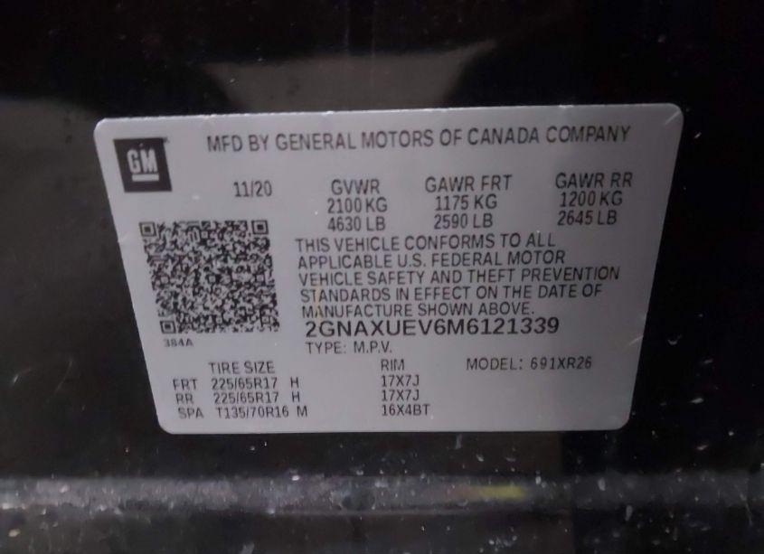 Photo 9 of 2021 Chevrolet Equinox AWD LT (VIN 2GNAXUEV6M6121339)