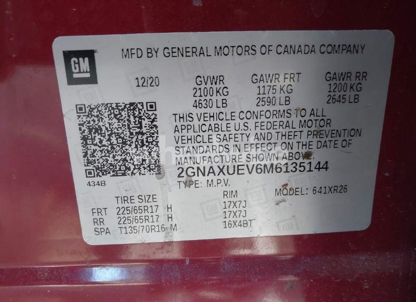 Photo 9 of 2021 Chevrolet Equinox AWD LT (VIN 2GNAXUEV6M6135144)