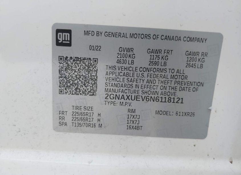 Photo 9 of 2022 Chevrolet Equinox AWD LT (VIN 2GNAXUEV6N6118121)