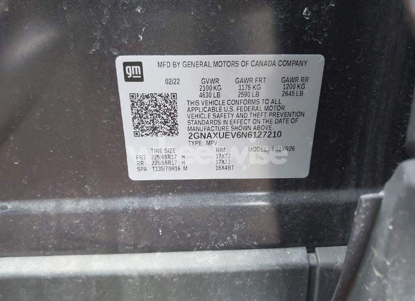 Photo 9 of 2022 Chevrolet Equinox AWD LT (VIN 2GNAXUEV6N6127210)