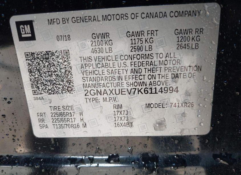 Photo 9 of 2019 Chevrolet Equinox LT (VIN 2GNAXUEV7K6114994)