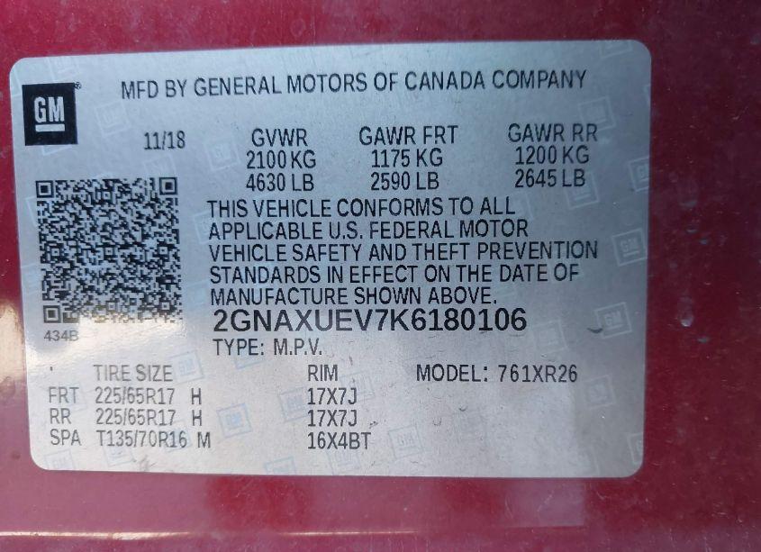 Photo 9 of 2019 Chevrolet Equinox LT (VIN 2GNAXUEV7K6180106)