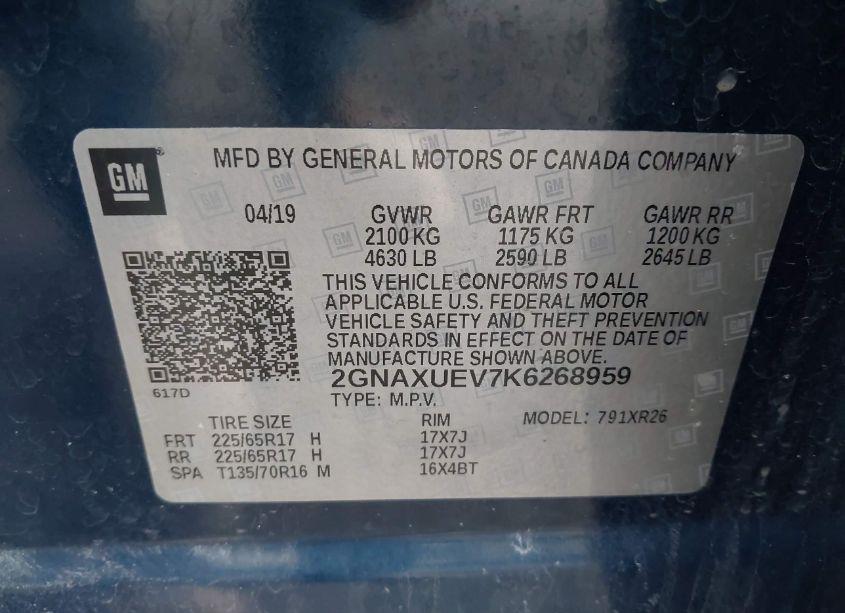 Photo 9 of 2019 Chevrolet Equinox LT (VIN 2GNAXUEV7K6268959)