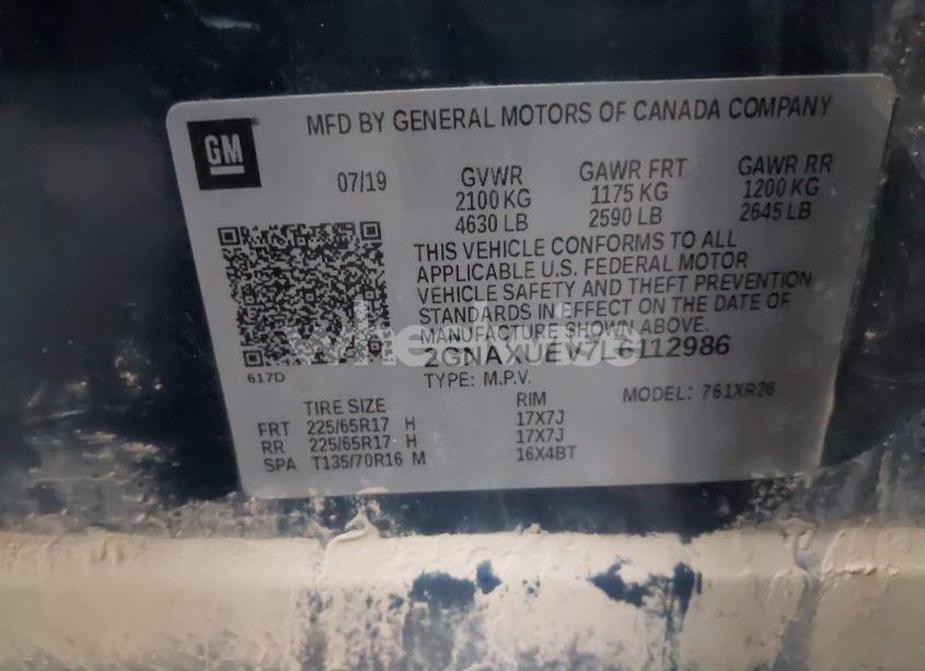 Photo 9 of 2020 Chevrolet Equinox AWD LT 1.5L TURBO (VIN 2GNAXUEV7L6112986)