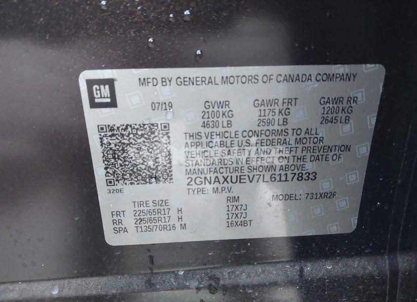 Photo 9 of 2020 Chevrolet Equinox AWD LT 1.5L TURBO (VIN 2GNAXUEV7L6117833)