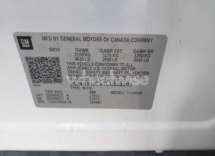 Photo 9 of 2020 Chevrolet Equinox AWD LT 1.5L TURBO (VIN 2GNAXUEV7L6131201)