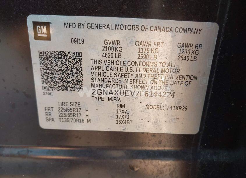 Photo 9 of 2020 Chevrolet Equinox AWD LT 1.5L TURBO (VIN 2GNAXUEV7L6144224)