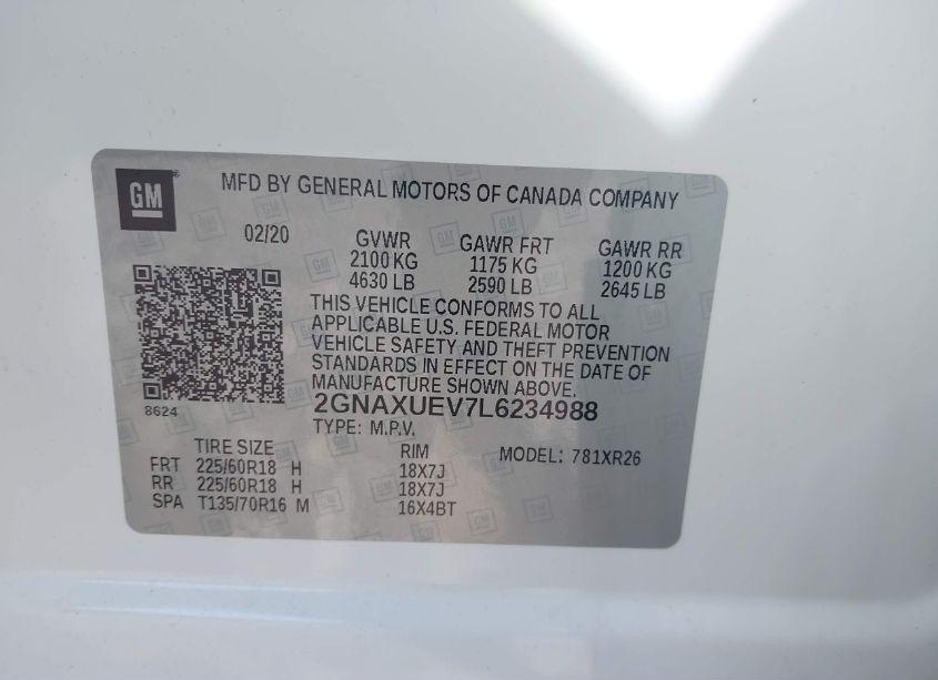 Photo 9 of 2020 Chevrolet Equinox AWD LT 1.5L TURBO (VIN 2GNAXUEV7L6234988)
