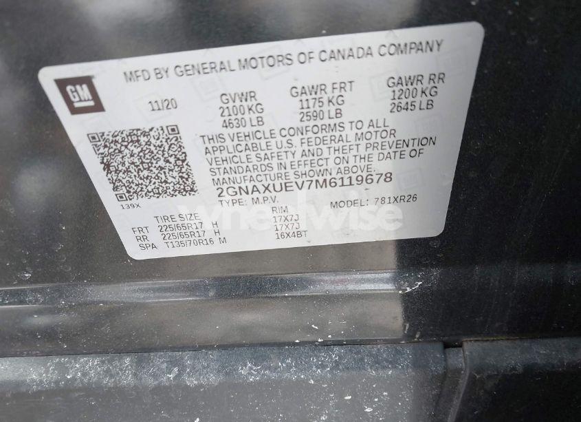 Photo 9 of 2021 Chevrolet Equinox AWD LT (VIN 2GNAXUEV7M6119678)