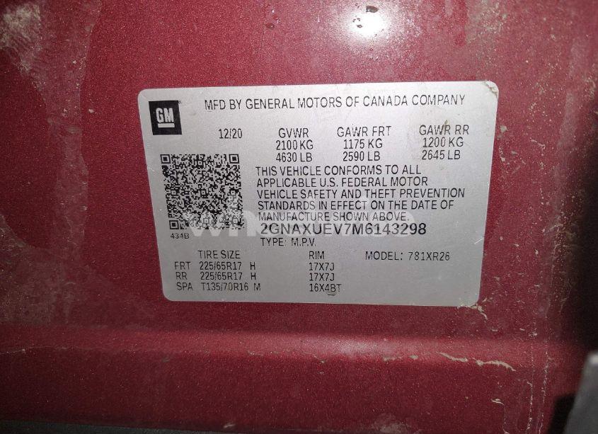 Photo 9 of 2021 Chevrolet Equinox AWD LT (VIN 2GNAXUEV7M6143298)