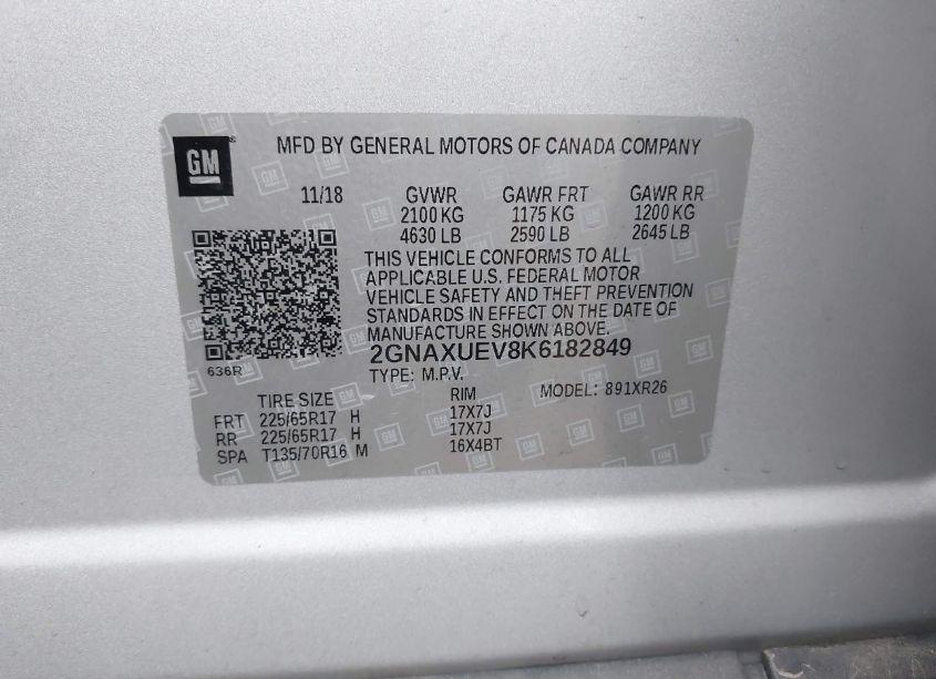 Photo 9 of 2019 Chevrolet Equinox LT (VIN 2GNAXUEV8K6182849)