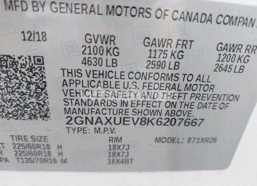 Photo 9 of 2019 Chevrolet Equinox LT (VIN 2GNAXUEV8K6207667)