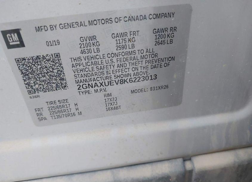 Photo 9 of 2019 Chevrolet Equinox LT (VIN 2GNAXUEV8K6223013)