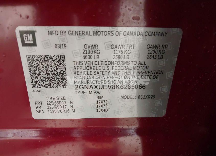 Photo 9 of 2019 Chevrolet Equinox LT (VIN 2GNAXUEV8K6265066)