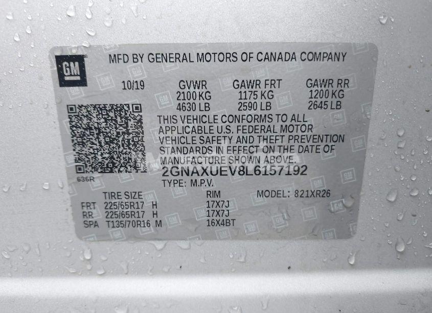 Photo 9 of 2020 Chevrolet Equinox AWD LT 1.5L TURBO (VIN 2GNAXUEV8L6157192)