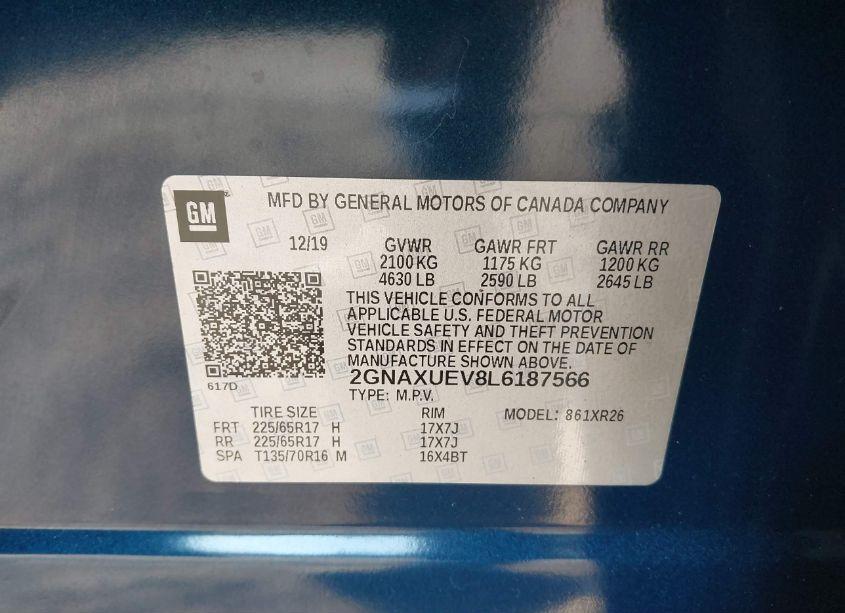 Photo 9 of 2020 Chevrolet Equinox AWD LT 1.5L TURBO (VIN 2GNAXUEV8L6187566)