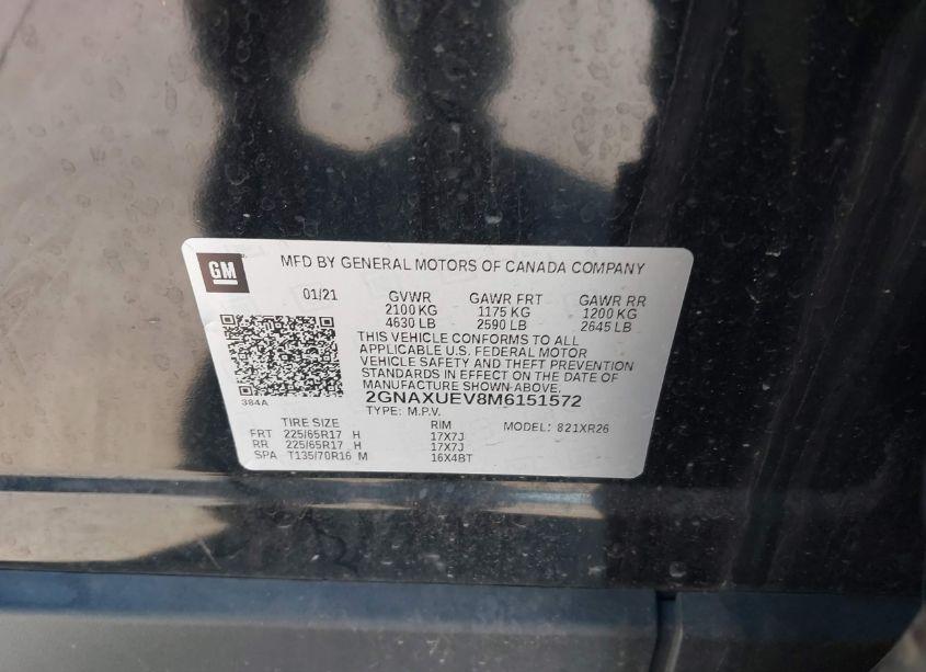 Photo 9 of 2021 Chevrolet Equinox AWD LT (VIN 2GNAXUEV8M6151572)