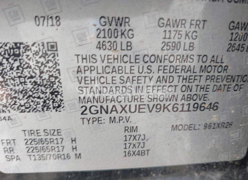 Photo 9 of 2019 Chevrolet Equinox LT (VIN 2GNAXUEV9K6119646)