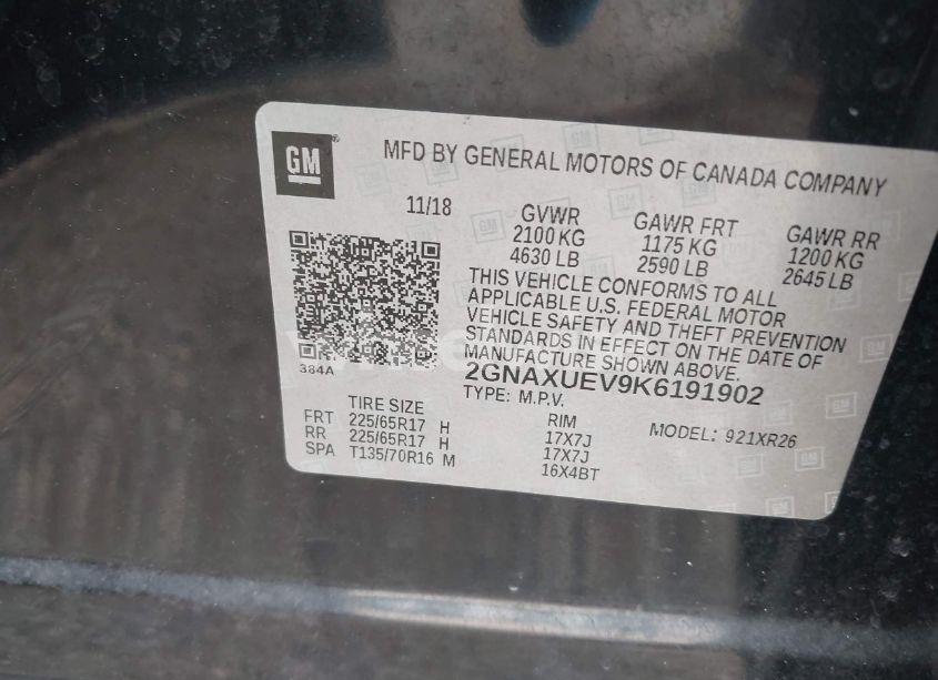 Photo 9 of 2019 Chevrolet Equinox LT (VIN 2GNAXUEV9K6191902)