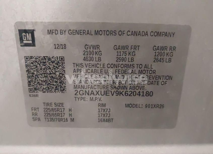 Photo 9 of 2019 Chevrolet Equinox LT (VIN 2GNAXUEV9K6204180)