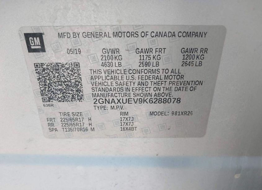 Photo 9 of 2019 Chevrolet Equinox LT (VIN 2GNAXUEV9K6288078)