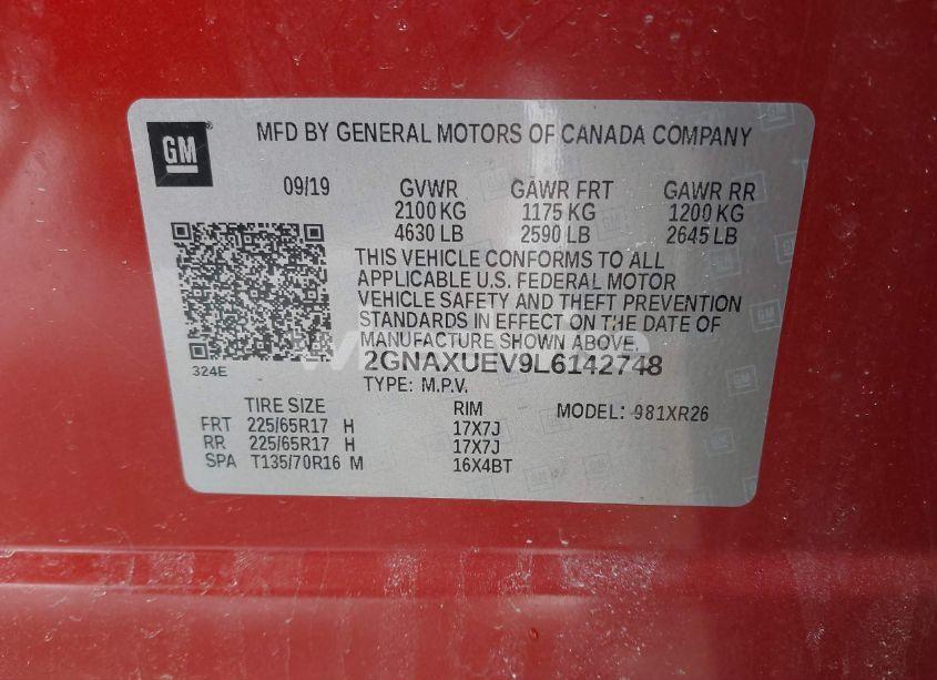 Photo 9 of 2020 Chevrolet Equinox AWD LT 1.5L TURBO (VIN 2GNAXUEV9L6142748)