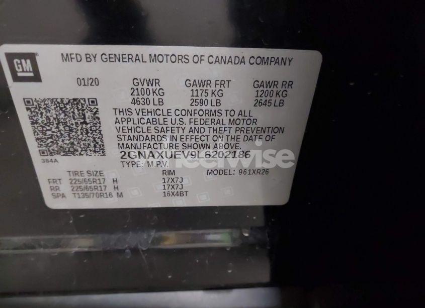 Photo 9 of 2020 Chevrolet Equinox AWD LT 1.5L TURBO (VIN 2GNAXUEV9L6202186)