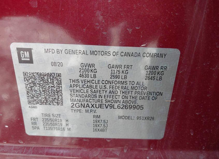 Photo 9 of 2020 Chevrolet Equinox AWD LT 1.5L TURBO (VIN 2GNAXUEV9L6269905)