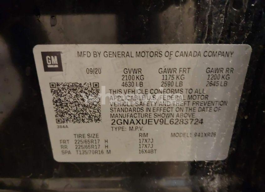 Photo 9 of 2020 Chevrolet Equinox AWD LT 1.5L TURBO (VIN 2GNAXUEV9L6283724)