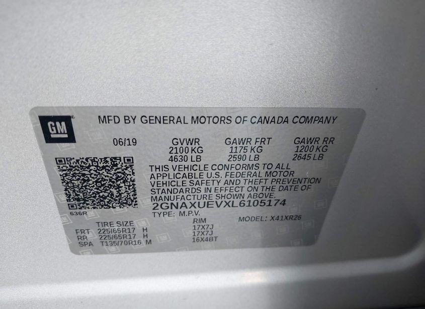 Photo 9 of 2020 Chevrolet Equinox AWD LT 1.5L TURBO (VIN 2GNAXUEVXL6105174)