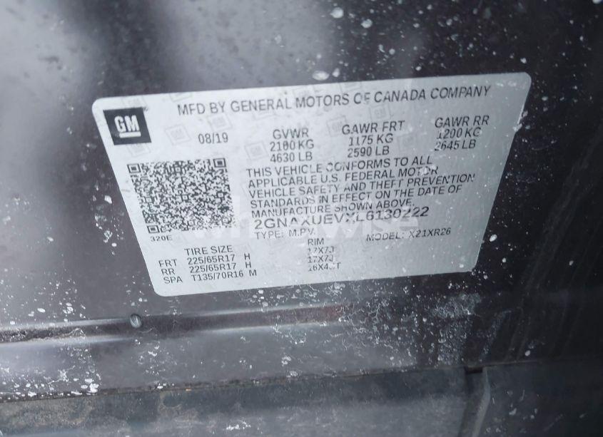 Photo 9 of 2020 Chevrolet Equinox AWD LT 1.5L TURBO (VIN 2GNAXUEVXL6130222)