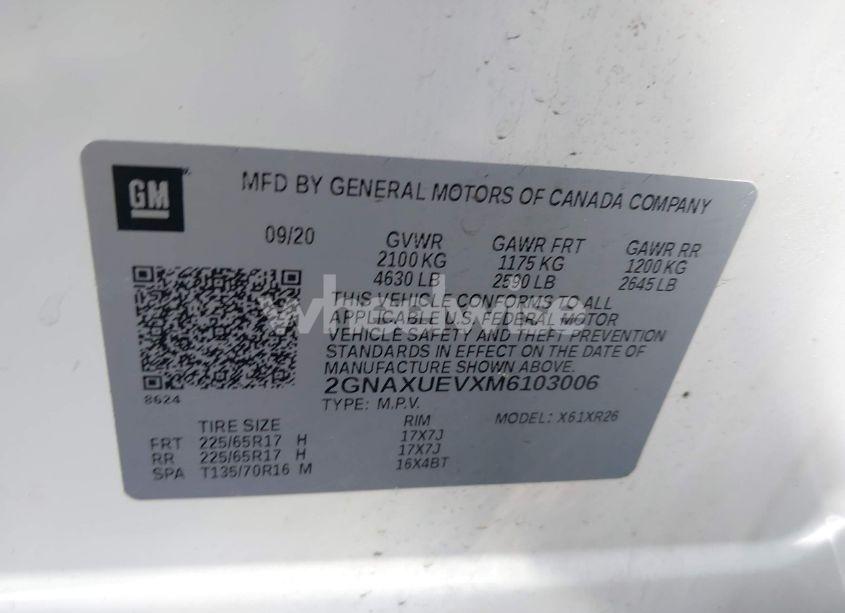 Photo 9 of 2021 Chevrolet Equinox AWD LT (VIN 2GNAXUEVXM6103006)