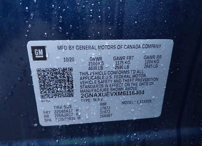 Photo 9 of 2021 Chevrolet Equinox AWD LT (VIN 2GNAXUEVXM6116404)