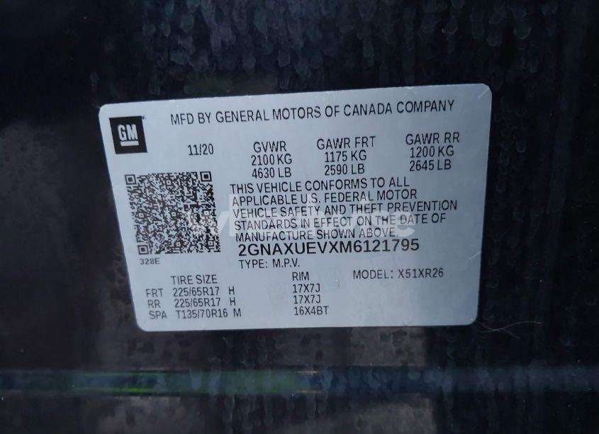 Photo 9 of 2021 Chevrolet Equinox AWD LT (VIN 2GNAXUEVXM6121795)