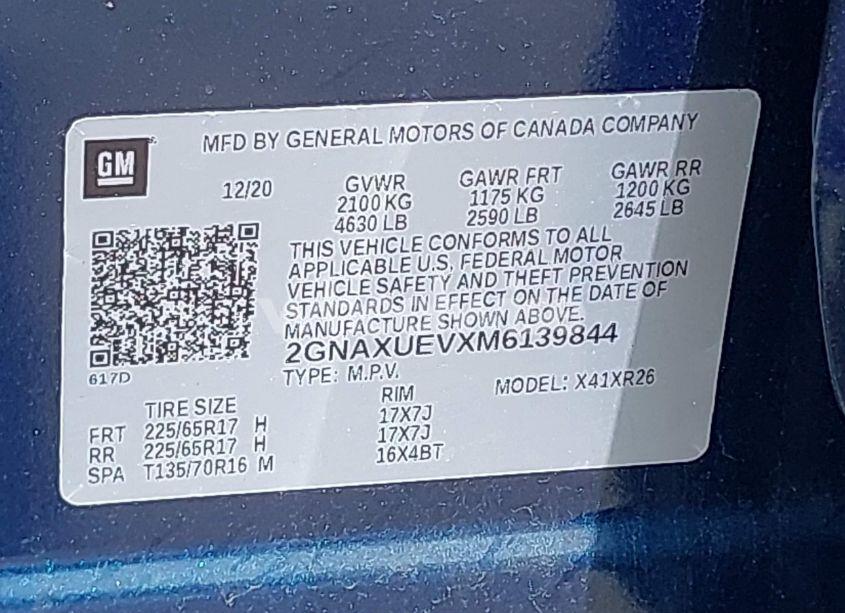 Photo 9 of 2021 Chevrolet Equinox AWD LT (VIN 2GNAXUEVXM6139844)