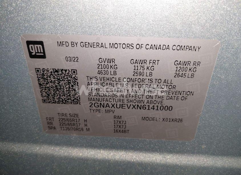 Photo 9 of 2022 Chevrolet Equinox AWD LT (VIN 2GNAXUEVXN6141000)