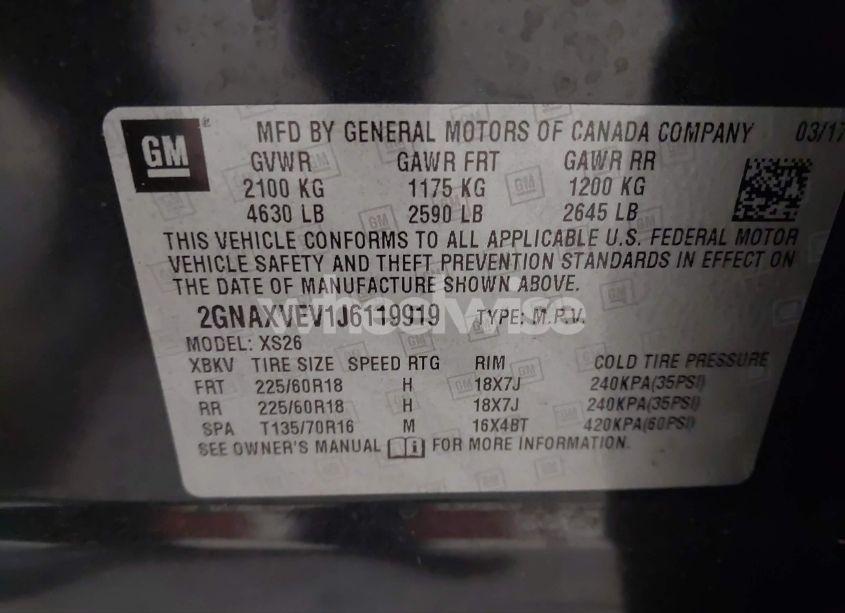 Photo 9 of 2018 Chevrolet Equinox PREMIER (VIN 2GNAXVEV1J6119919)