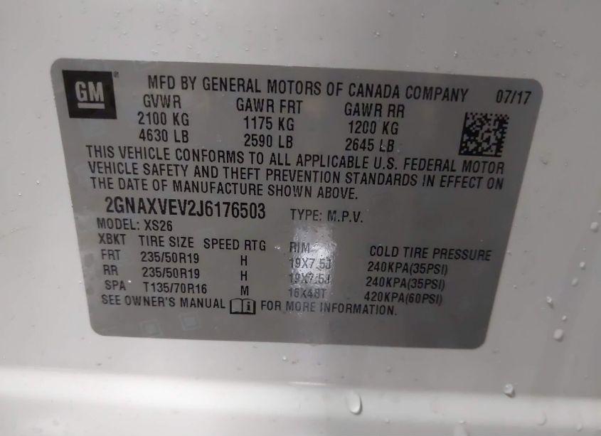 Photo 9 of 2018 Chevrolet Equinox PREMIER (VIN 2GNAXVEV2J6176503)