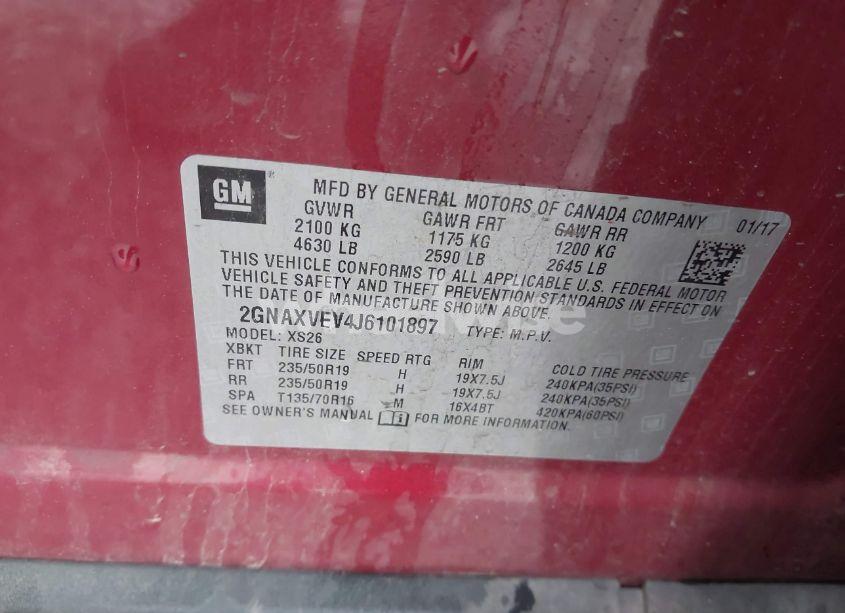 Photo 9 of 2018 Chevrolet Equinox PREMIER (VIN 2GNAXVEV4J6101897)