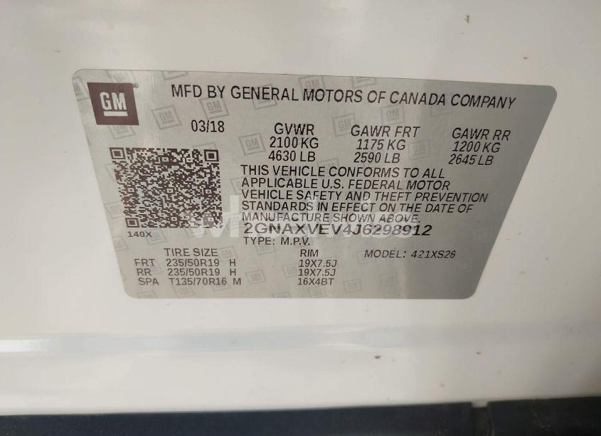 Photo 9 of 2018 Chevrolet Equinox PREMIER (VIN 2GNAXVEV4J6298912)