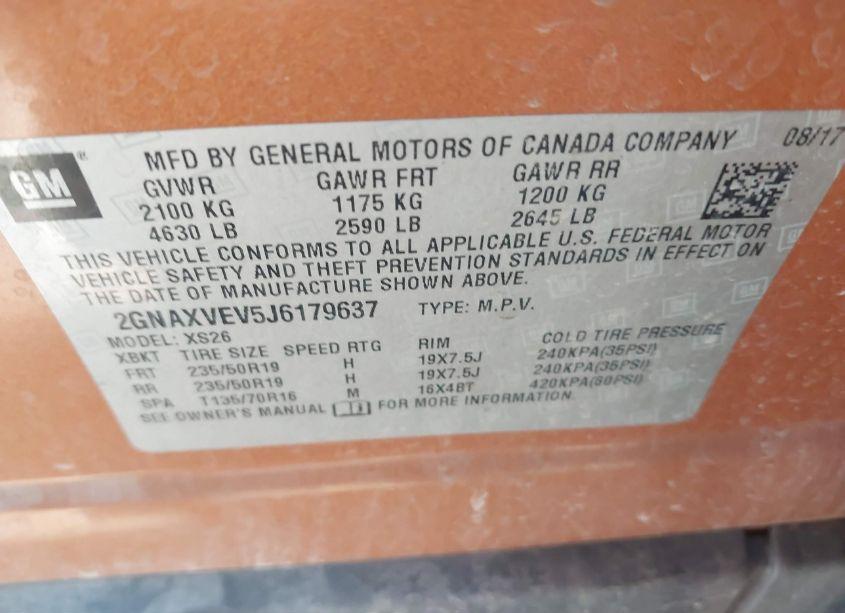 Photo 9 of 2018 Chevrolet Equinox PREMIER (VIN 2GNAXVEV5J6179637)