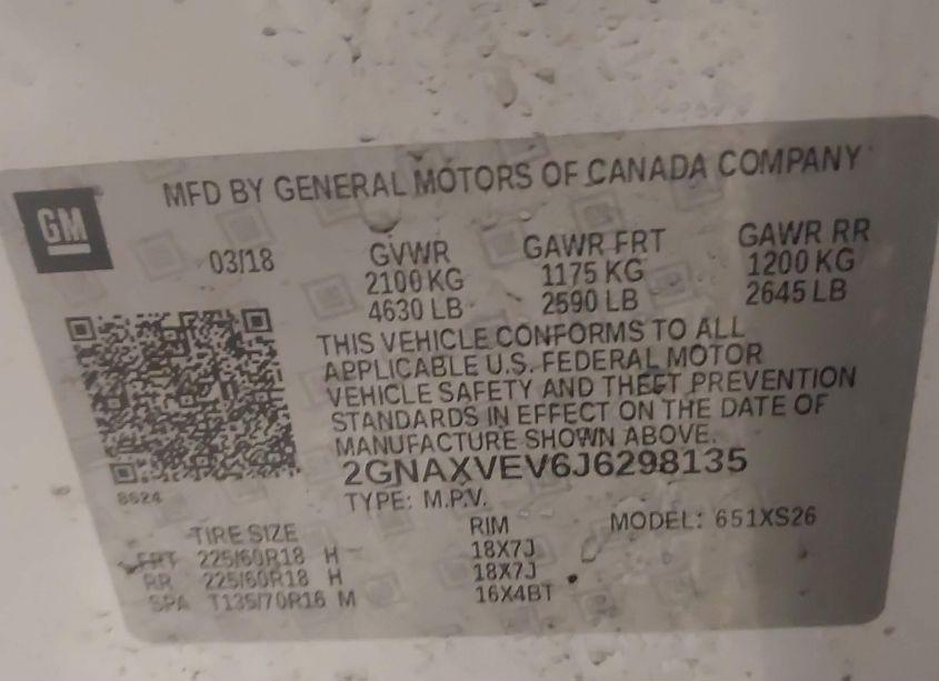 Photo 9 of 2018 Chevrolet Equinox PREMIER (VIN 2GNAXVEV6J6298135)